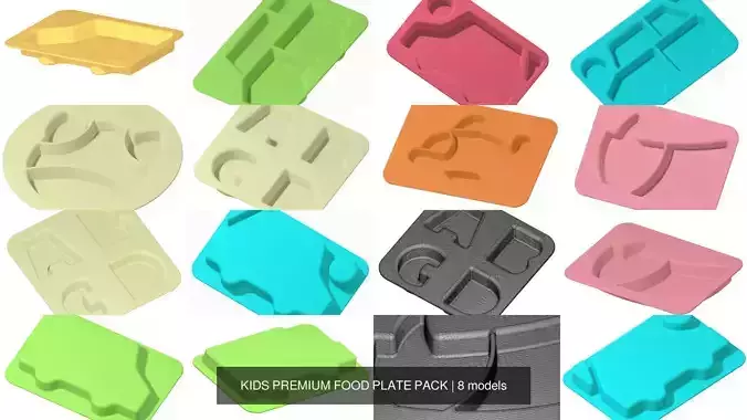 KIDS PREMIUM FOOD PLATE PACK 3D Model Collection