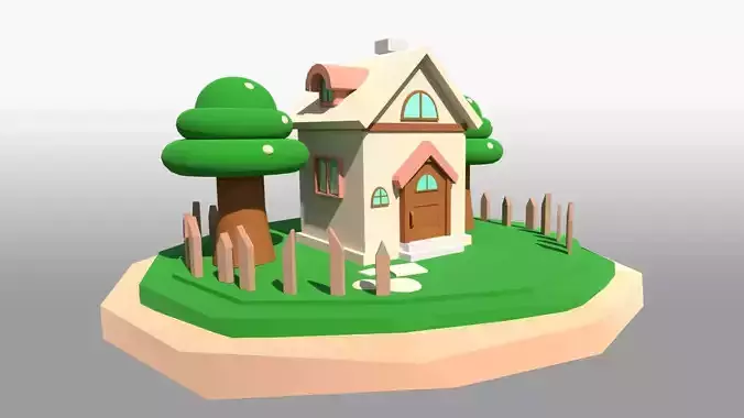 Cartoonish Low Poly House Environment 