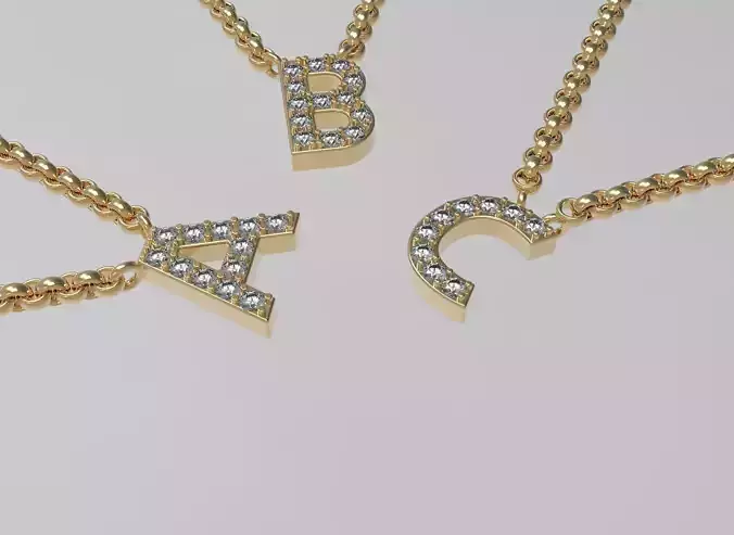 Initial Letter pendant Necklace Alphabet 3D Model Collection