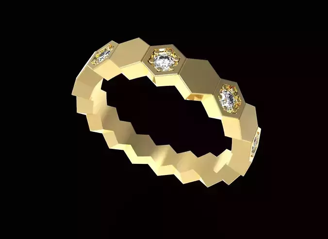 Ring Honeycomb Beehive With Segmental Diamond Eternity USA 6