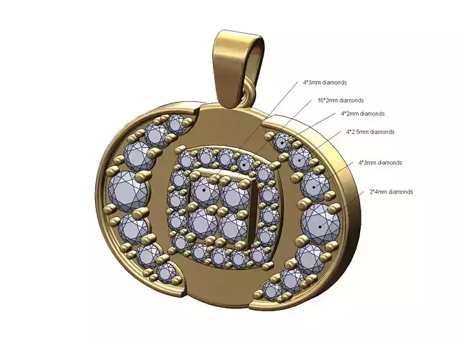 Oblang double diamond crescent moon square cluster pendant bail