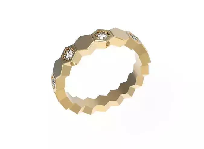 Ring Honeycomb Beehive With Segmental Diamond Eternity 17 mm
