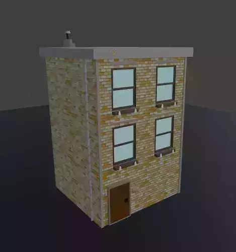 Stylized Low Poly Brick Apartment  Compact Urban Building
