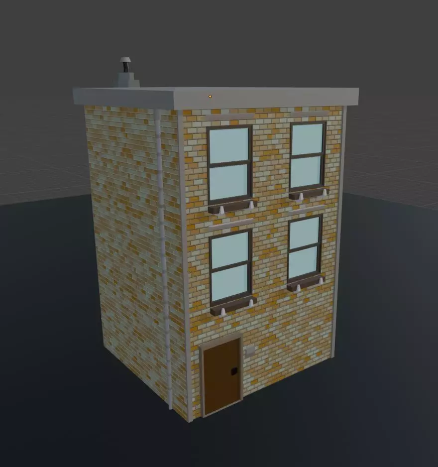 Stylized Low Poly Brick Apartment Compact Urban Building Low-poly 3D model_0