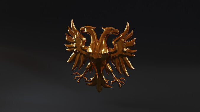 Golden Two Headed Eagle Emblem Low-poly 3D model