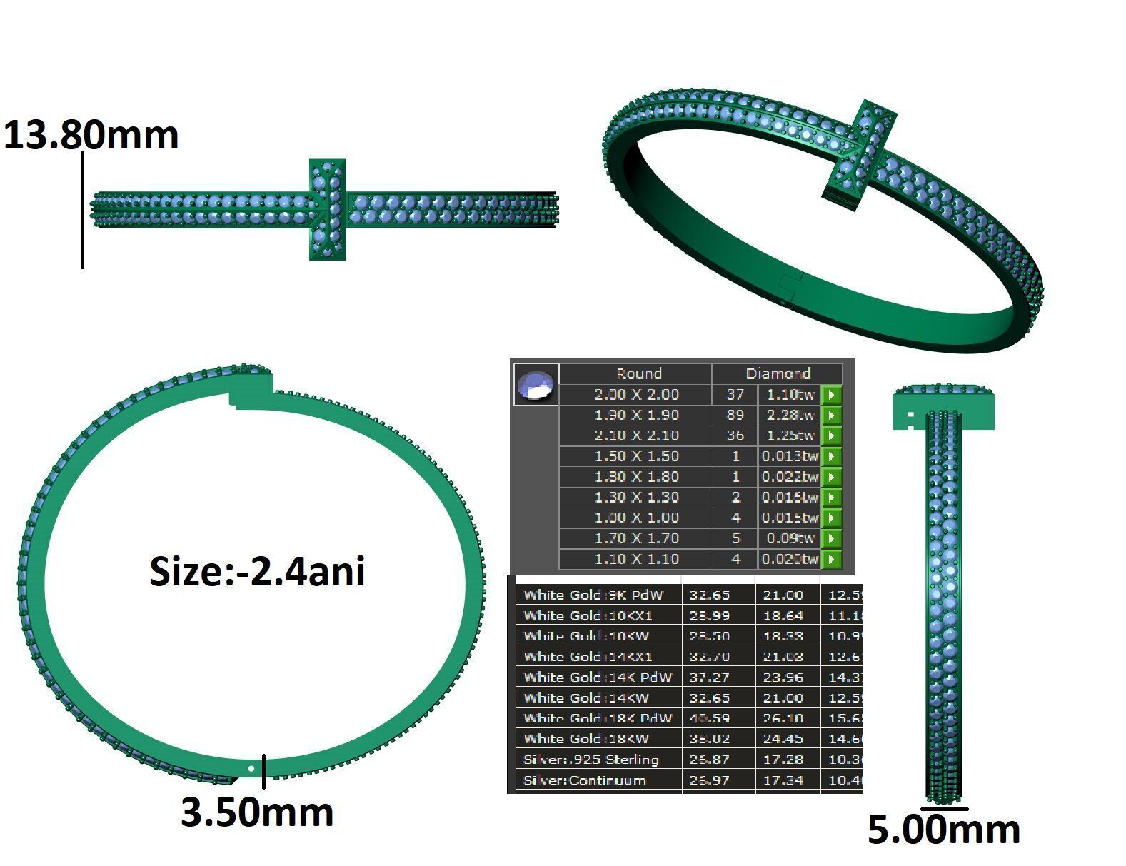 Tiffany Diamond Bracelets 3D print model_9