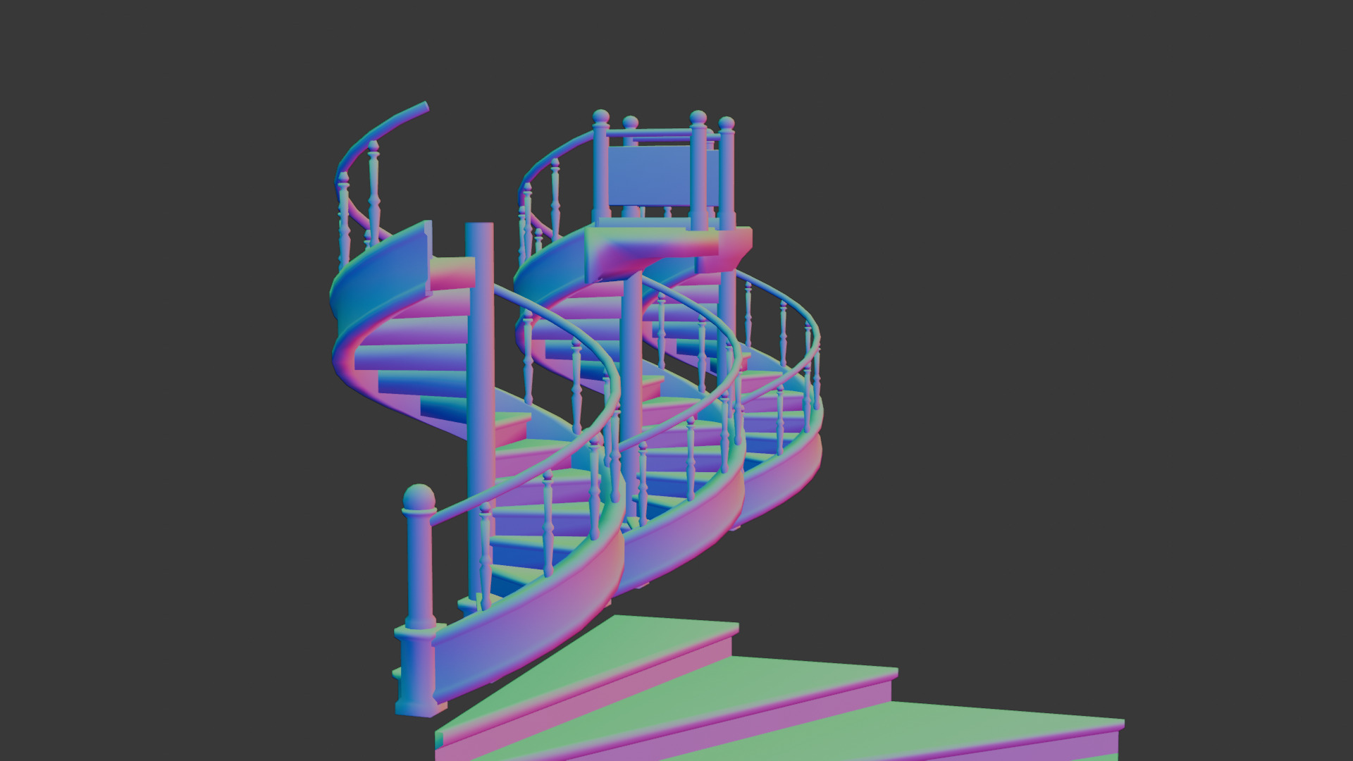 Retro Spiral Staircase 3D Model High-Quality Game Asset 3D model_11