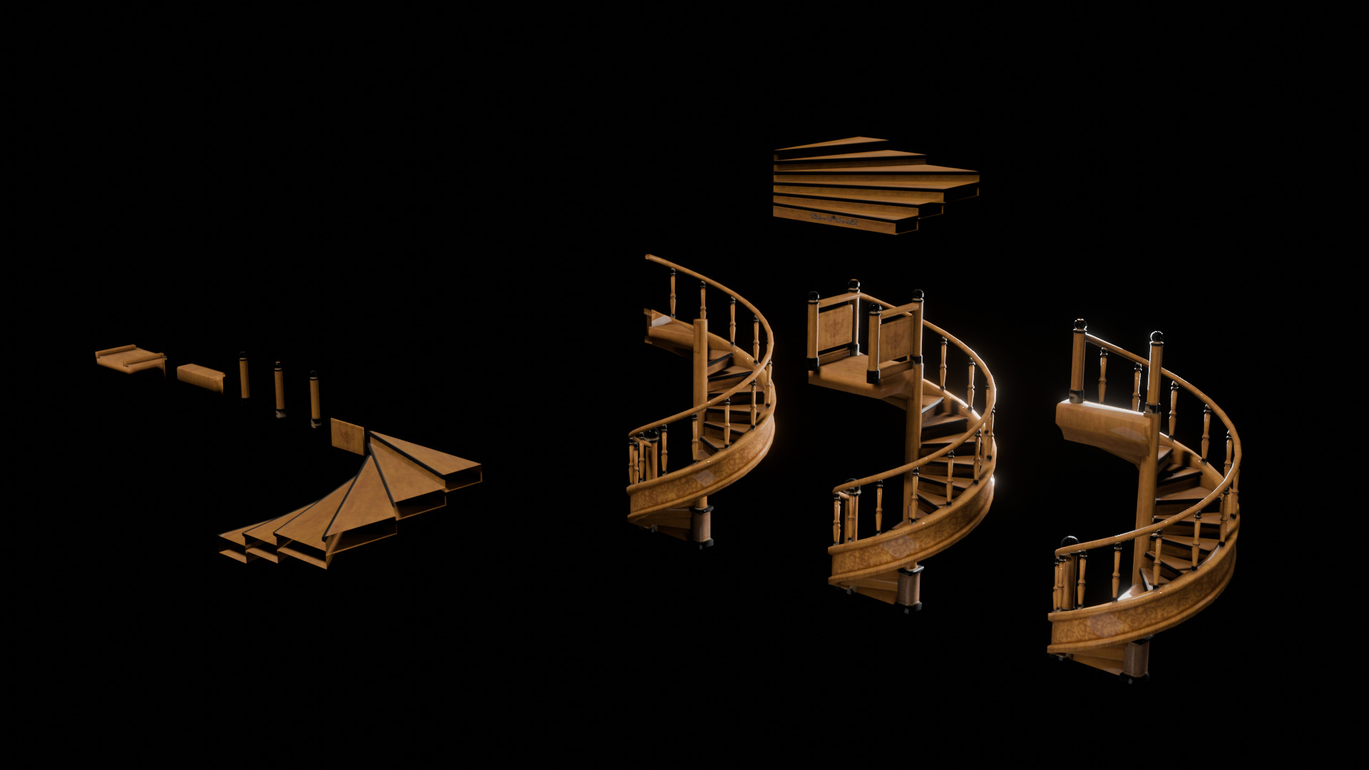 Retro Spiral Staircase 3D Model High-Quality Game Asset 3D model_3