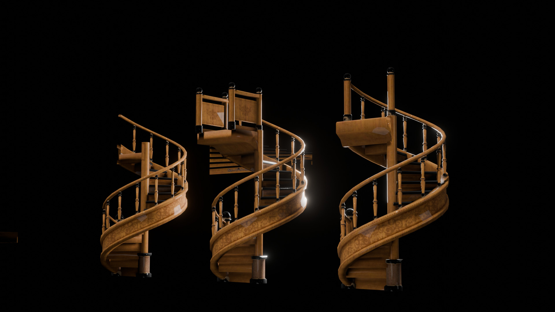 Retro Spiral Staircase 3D Model High-Quality Game Asset 3D model_2