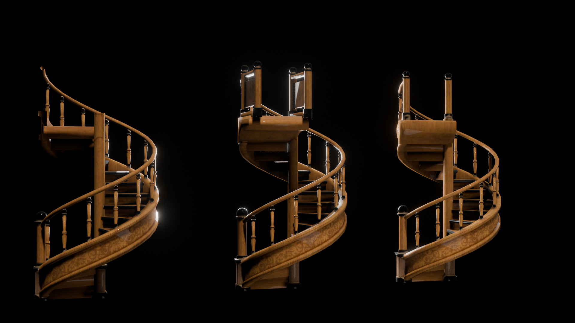 Retro Spiral Staircase 3D Model High-Quality Game Asset 3D model_1