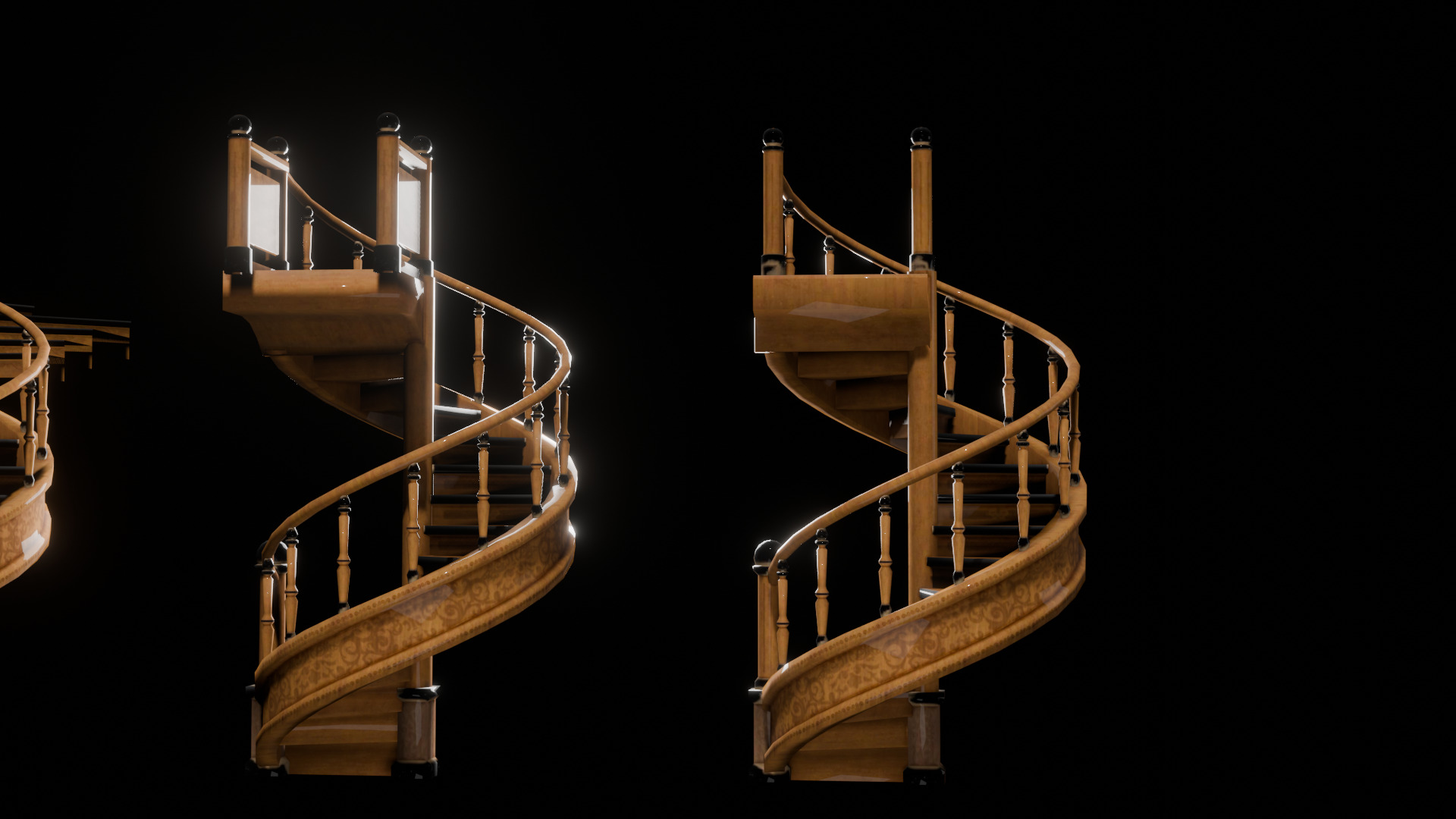 Retro Spiral Staircase 3D Model High-Quality Game Asset 3D model_7