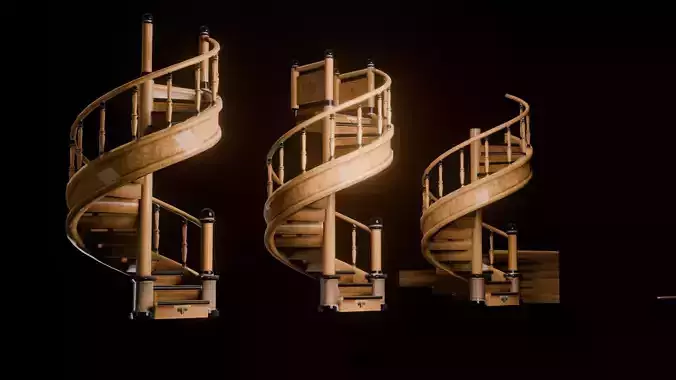 Retro Spiral Staircase 3D Model High-Quality Game Asset 