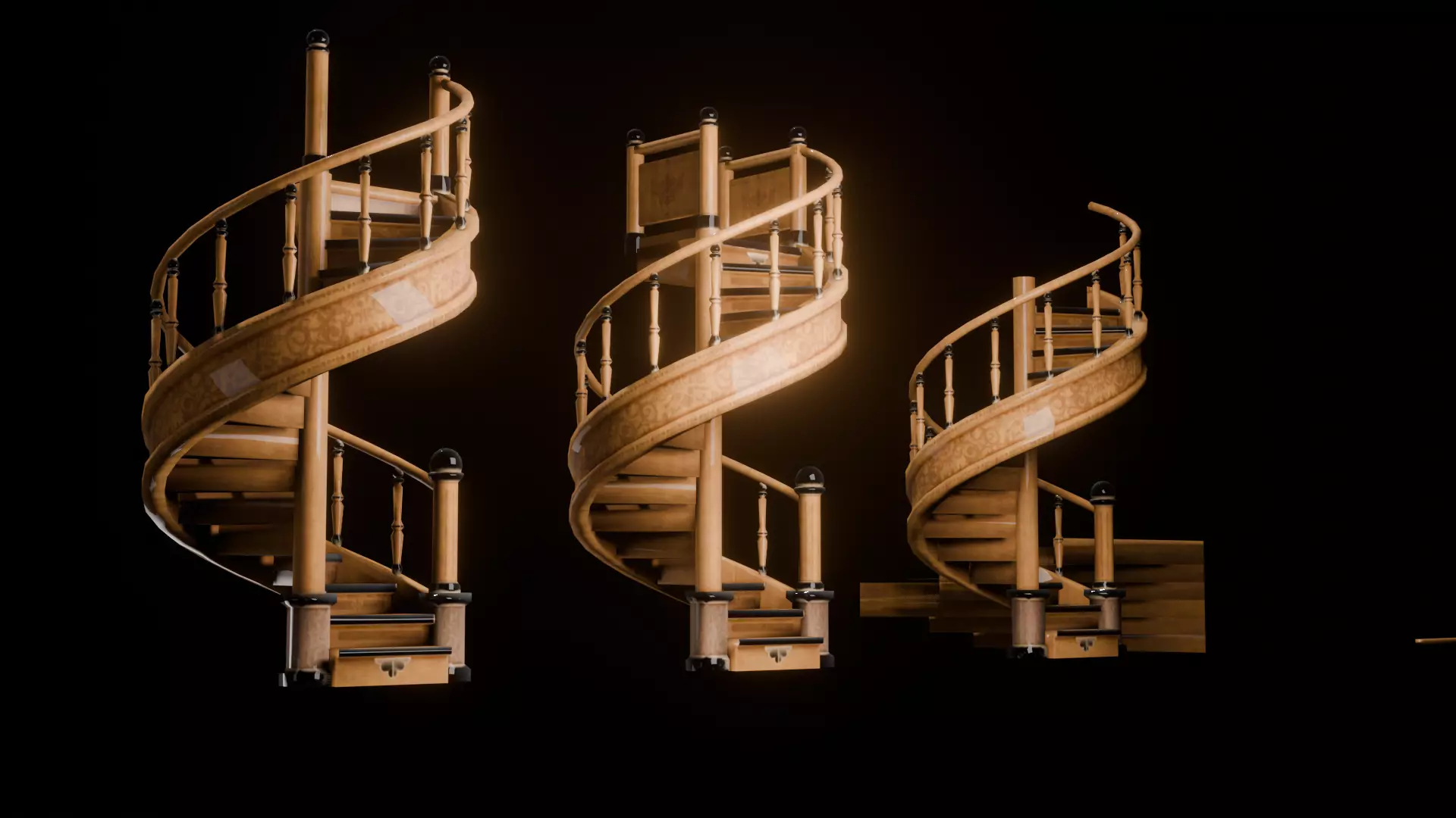 Retro Spiral Staircase 3D Model High-Quality Game Asset 3D model_0