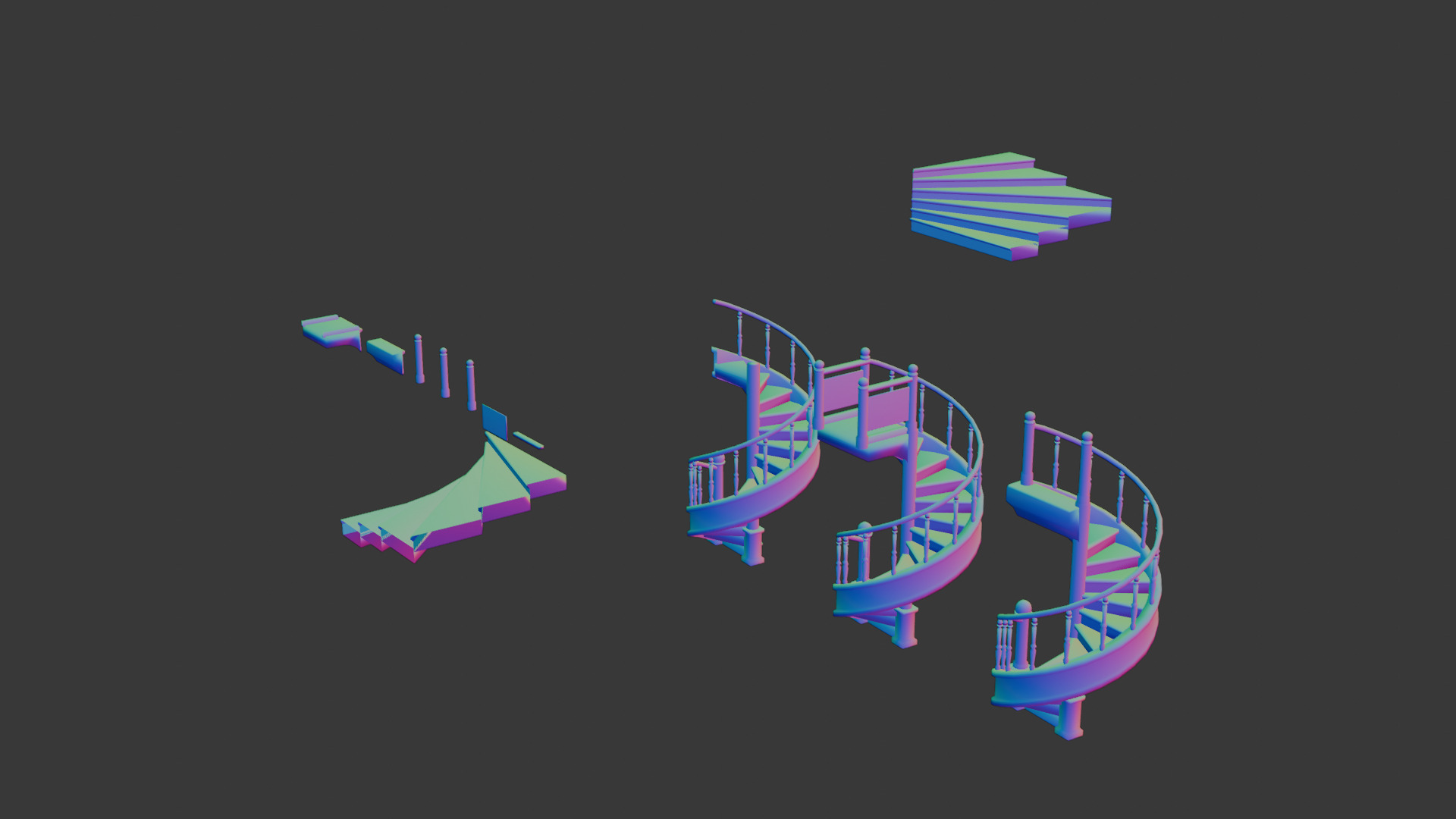 Retro Spiral Staircase 3D Model High-Quality Game Asset 3D model_12