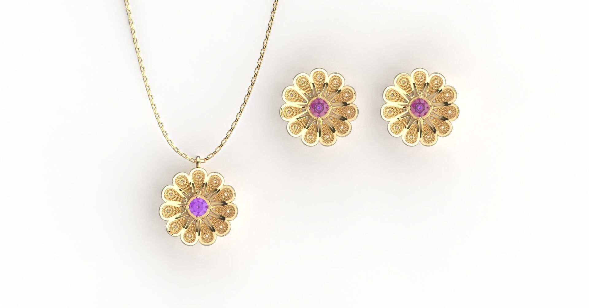 Filigree Flower Stud and Pendant 7 Astor with stone 3D print model_6