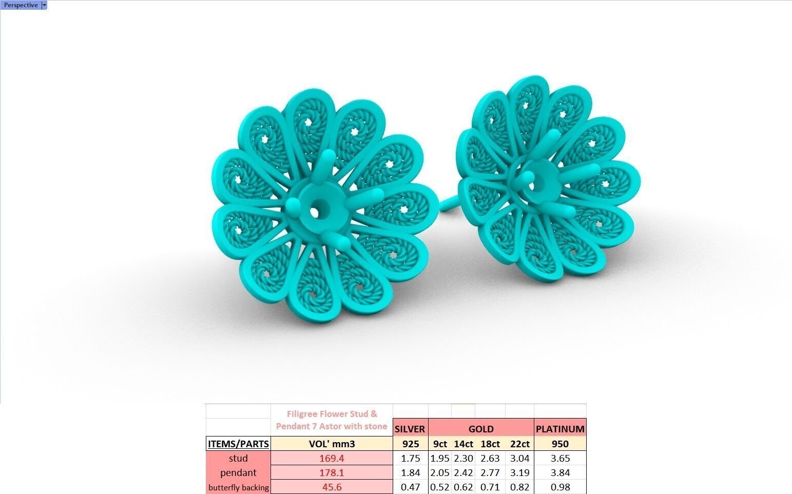 Filigree Flower Stud and Pendant 7 Astor with stone 3D print model_23
