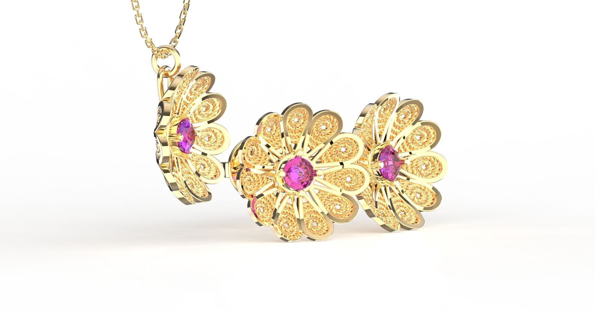 Filigree Flower Stud and Pendant 7 Astor with stone 3D print model_2