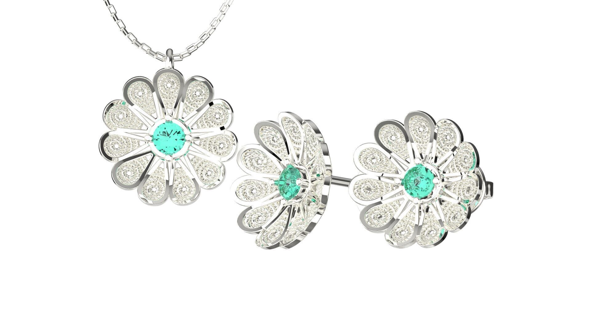Filigree Flower Stud and Pendant 7 Astor with stone 3D print model_8
