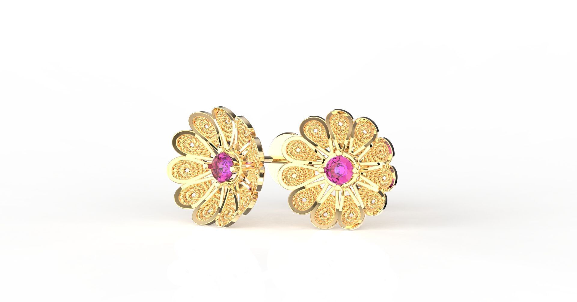 Filigree Flower Stud and Pendant 7 Astor with stone 3D print model_3