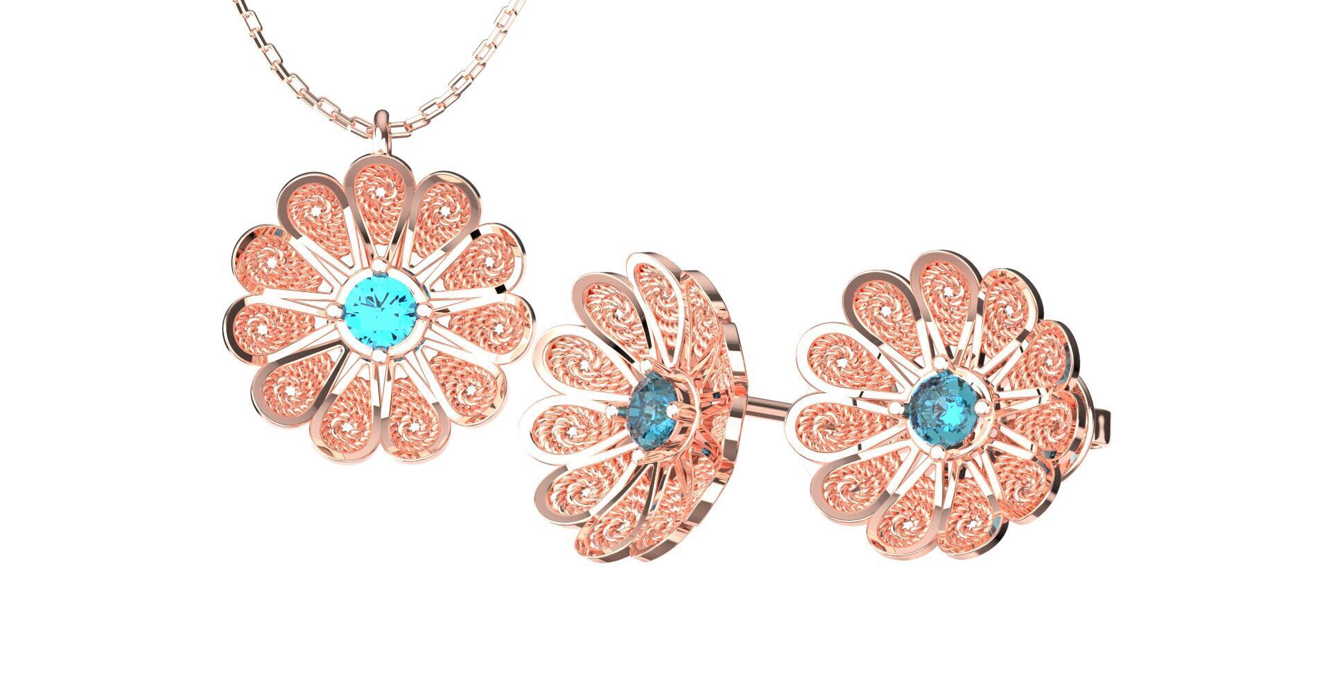 Filigree Flower Stud and Pendant 7 Astor with stone 3D print model_10