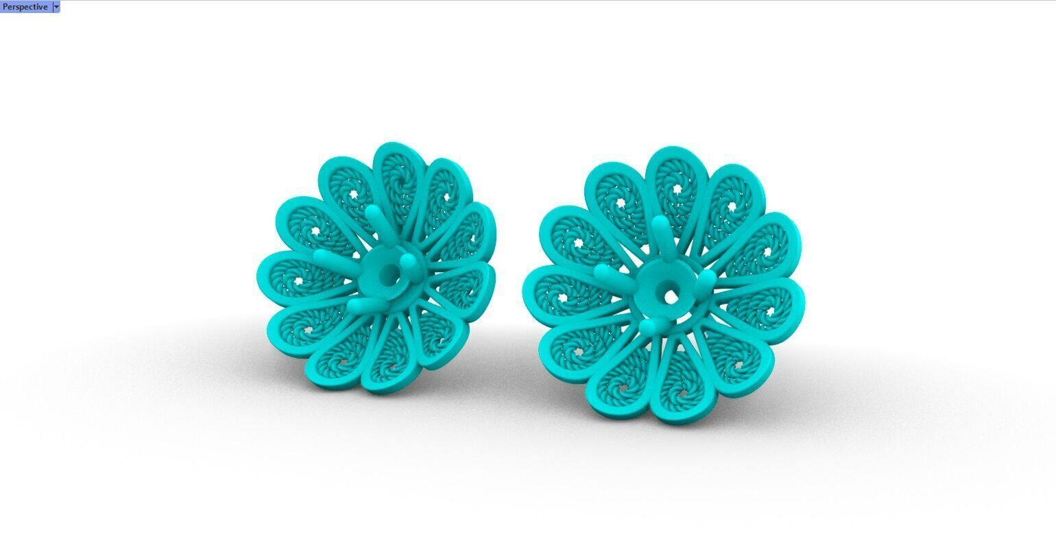 Filigree Flower Stud and Pendant 7 Astor with stone 3D print model_24