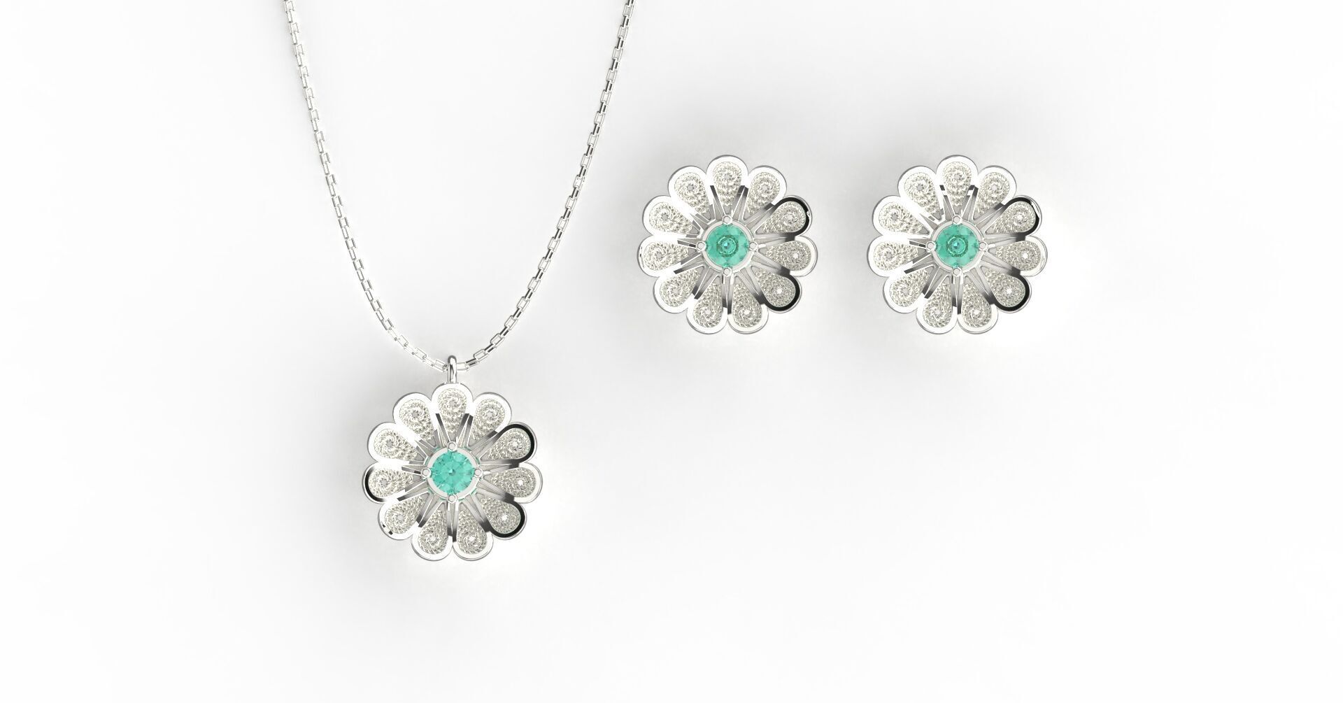 Filigree Flower Stud and Pendant 7 Astor with stone 3D print model_9