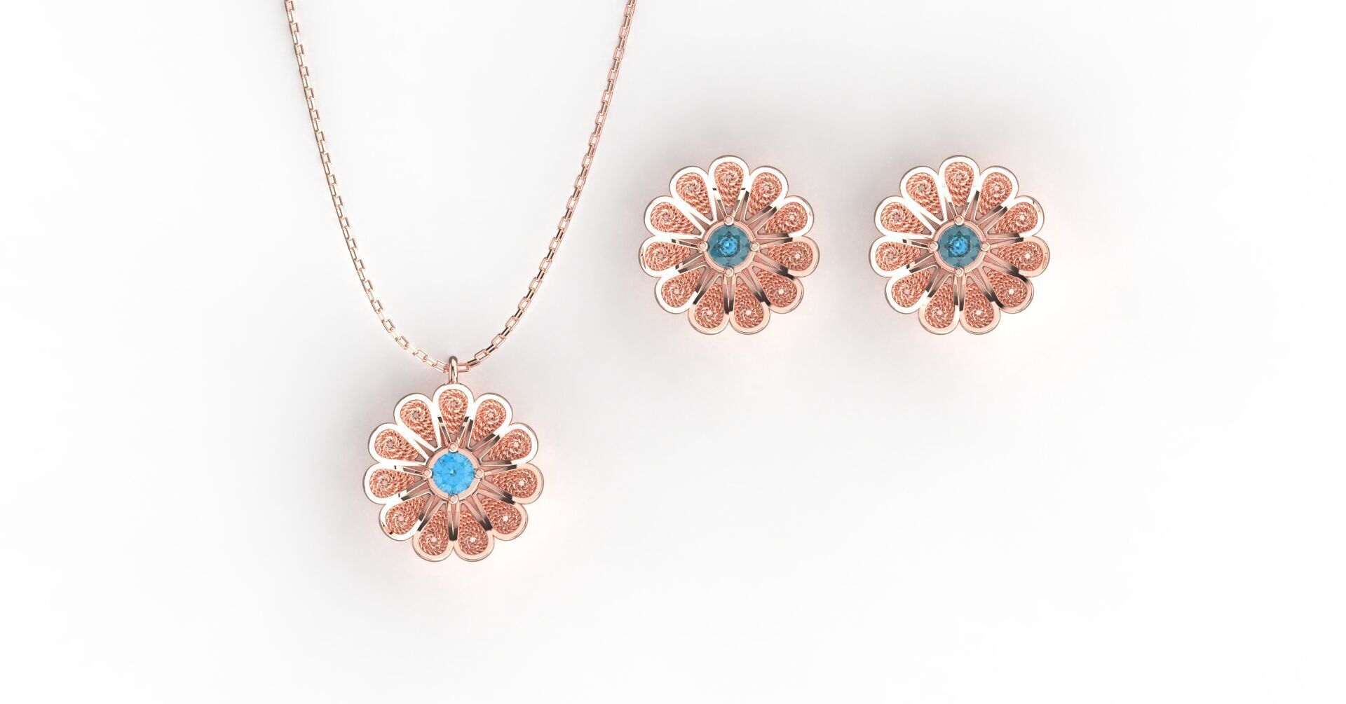 Filigree Flower Stud and Pendant 7 Astor with stone 3D print model_11