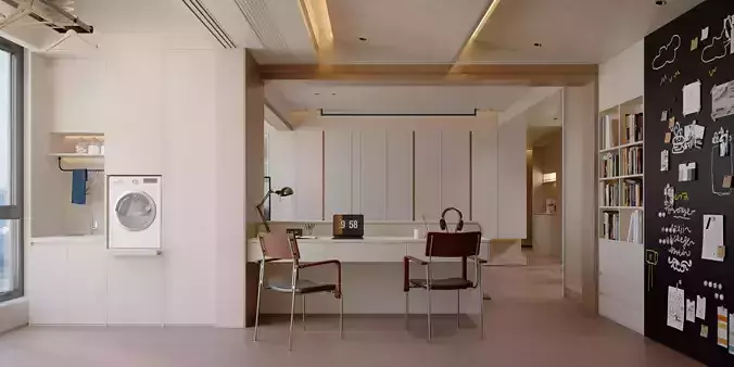 Modern cream style study desk and chair Chalkboard wall Desk