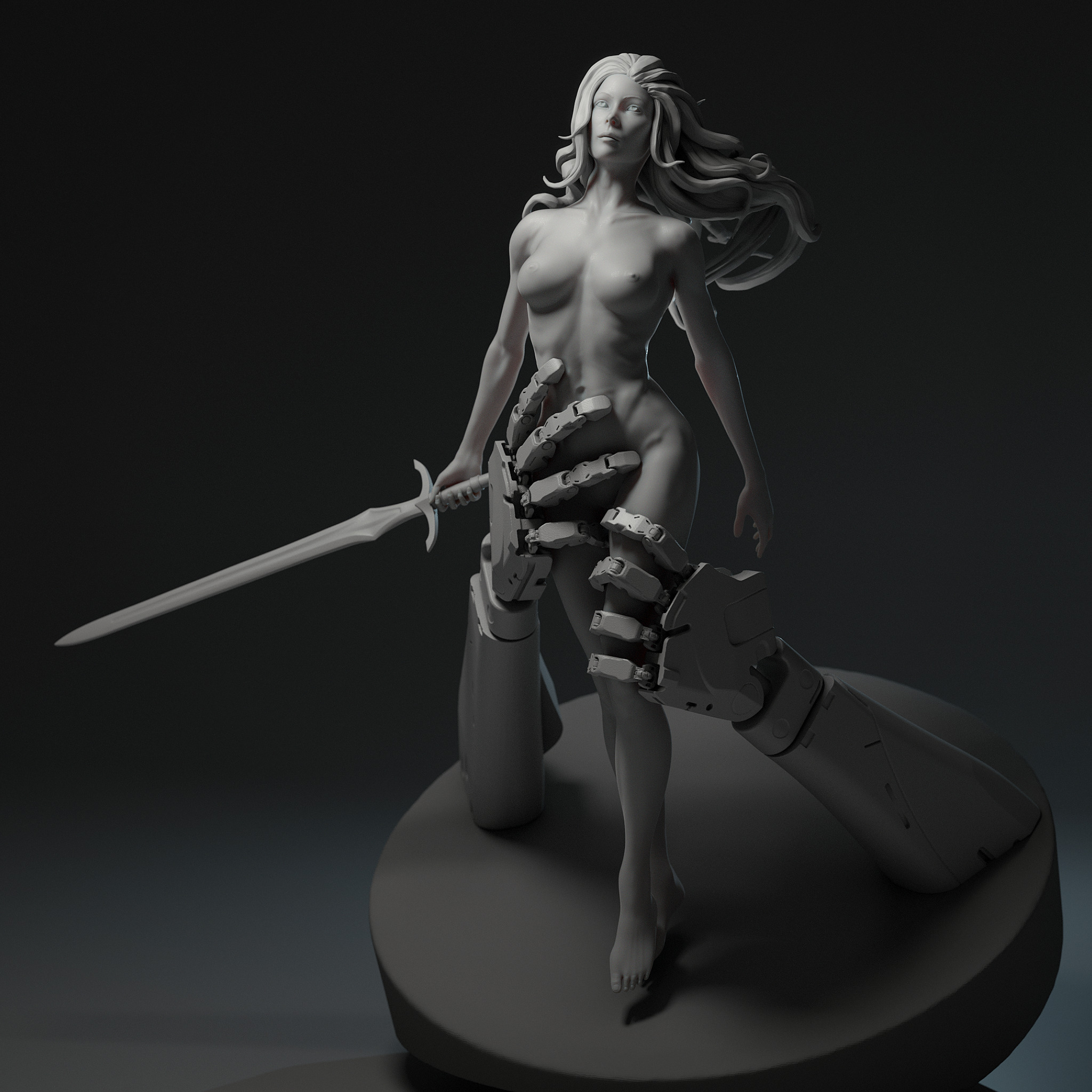 Girl with a Sword 3D print model_3