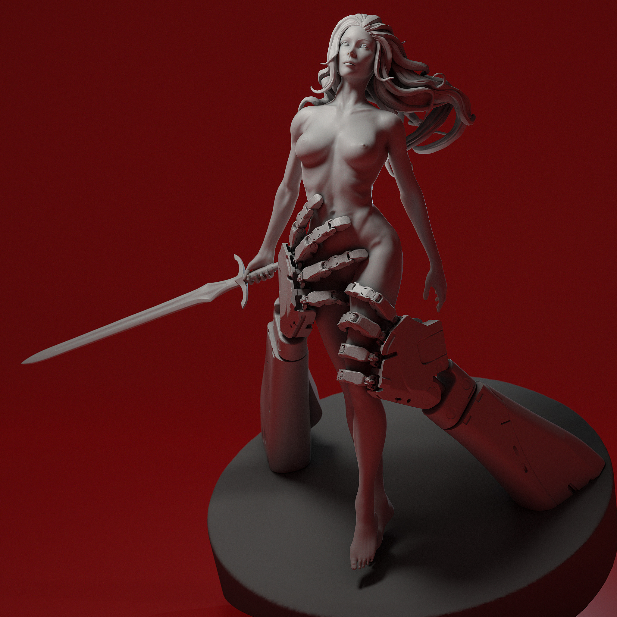 Girl with a Sword 3D print model_2