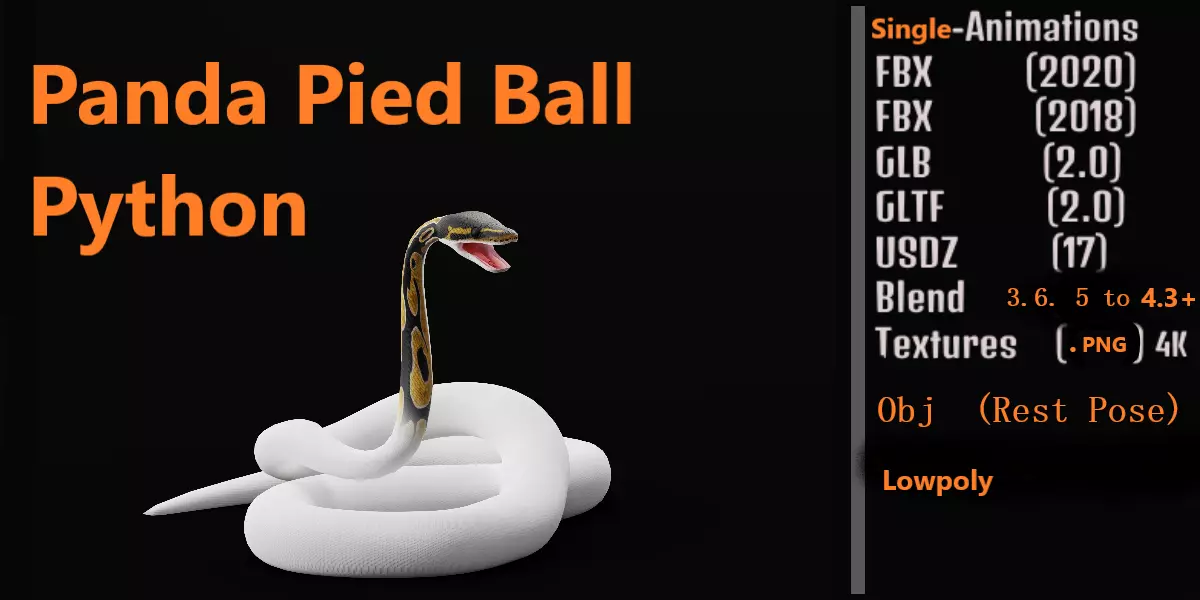 Panda Pied Ball Python Low-poly 3D model