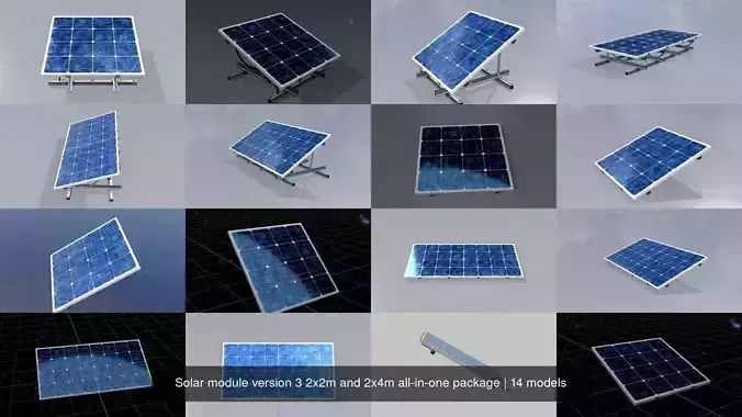 Solar module version 3 2x2m and 2x4m all-in-one package 3D Model Collection