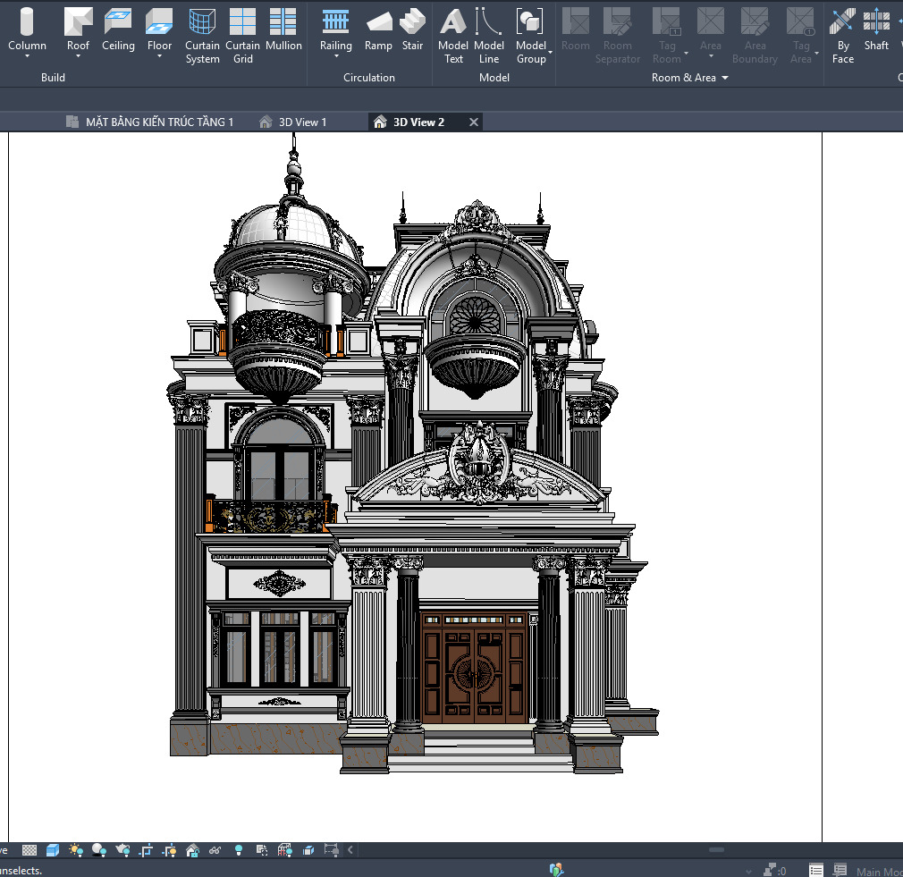 neoclassical castle revit model Low-poly 3D model Low-poly 3D model_4