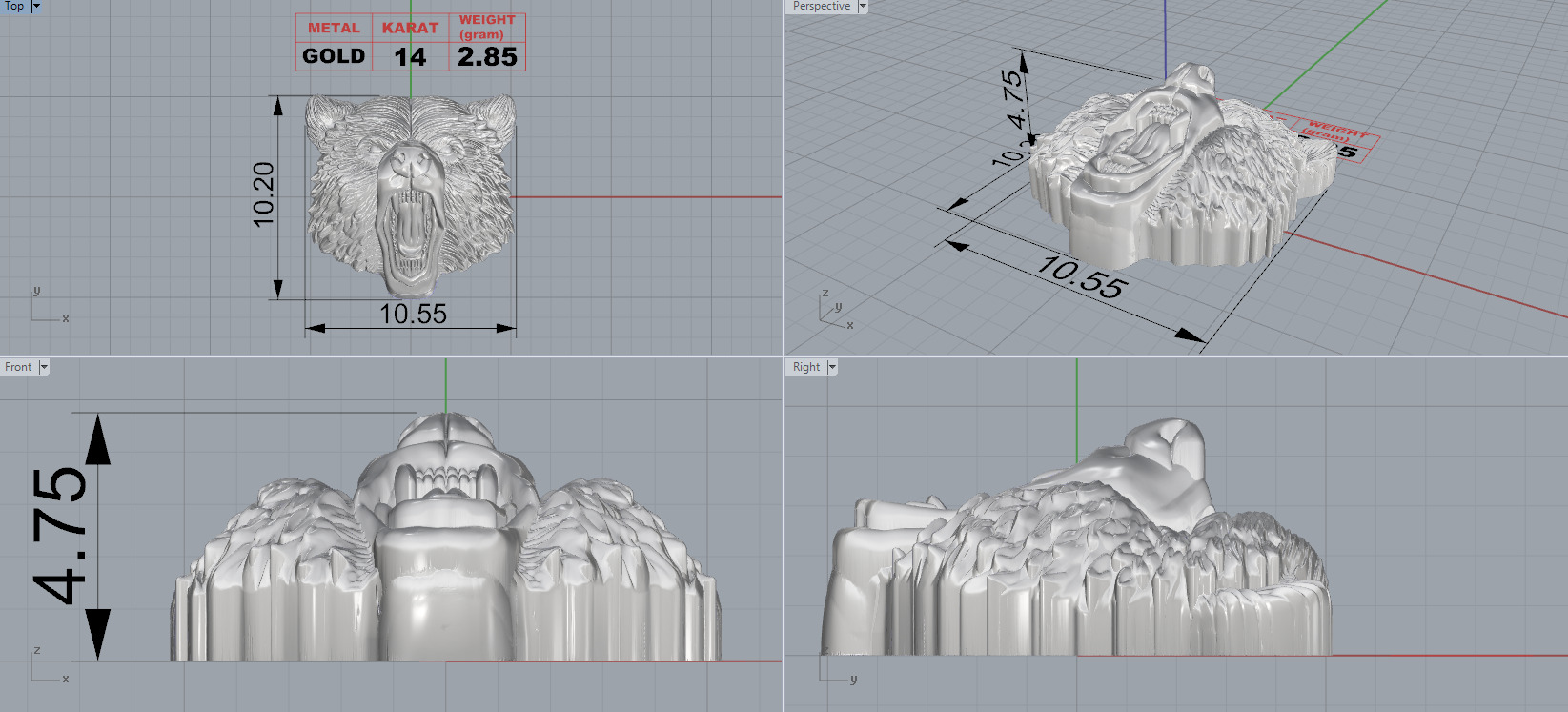 bear head pendant 3D print model_4