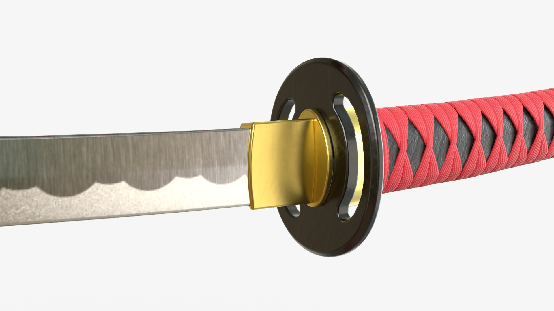 Red Double Bladed Katana Wakizashi and Stand 3D model_8