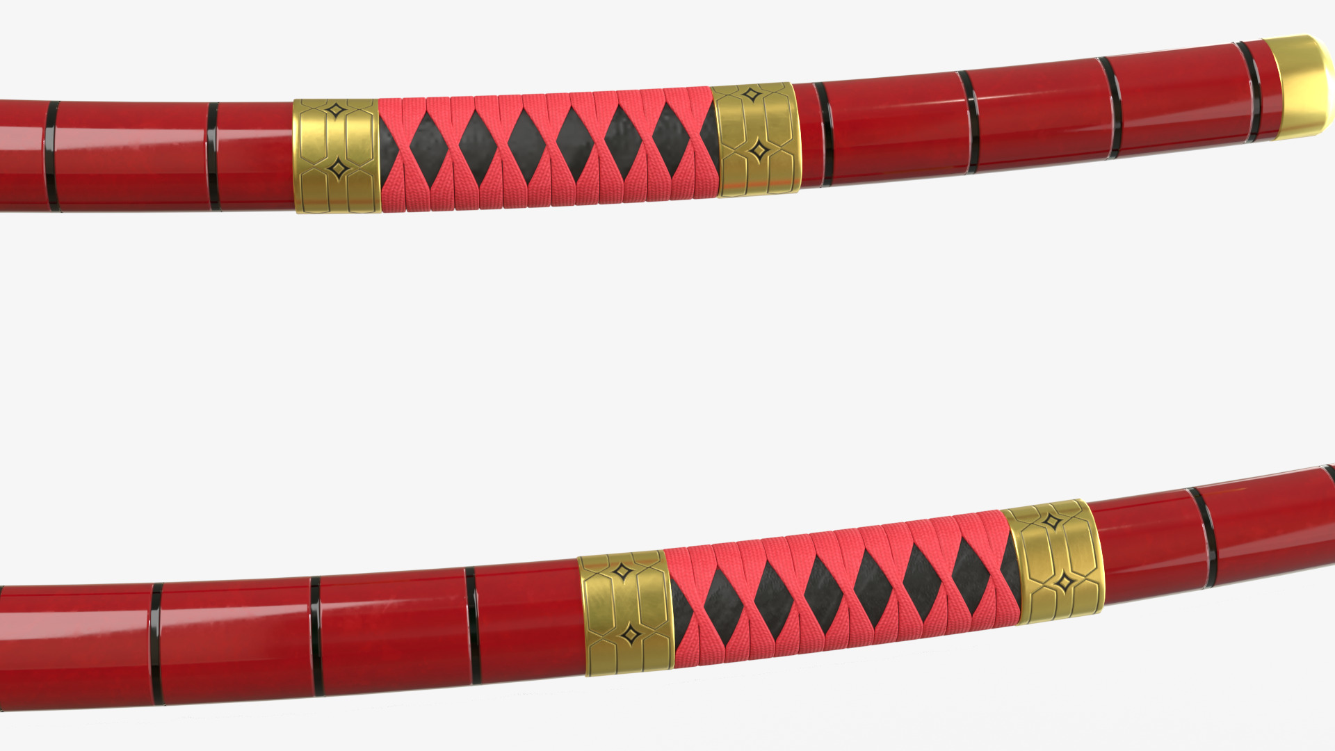 Red Double Bladed Katana Wakizashi and Stand 3D model_5
