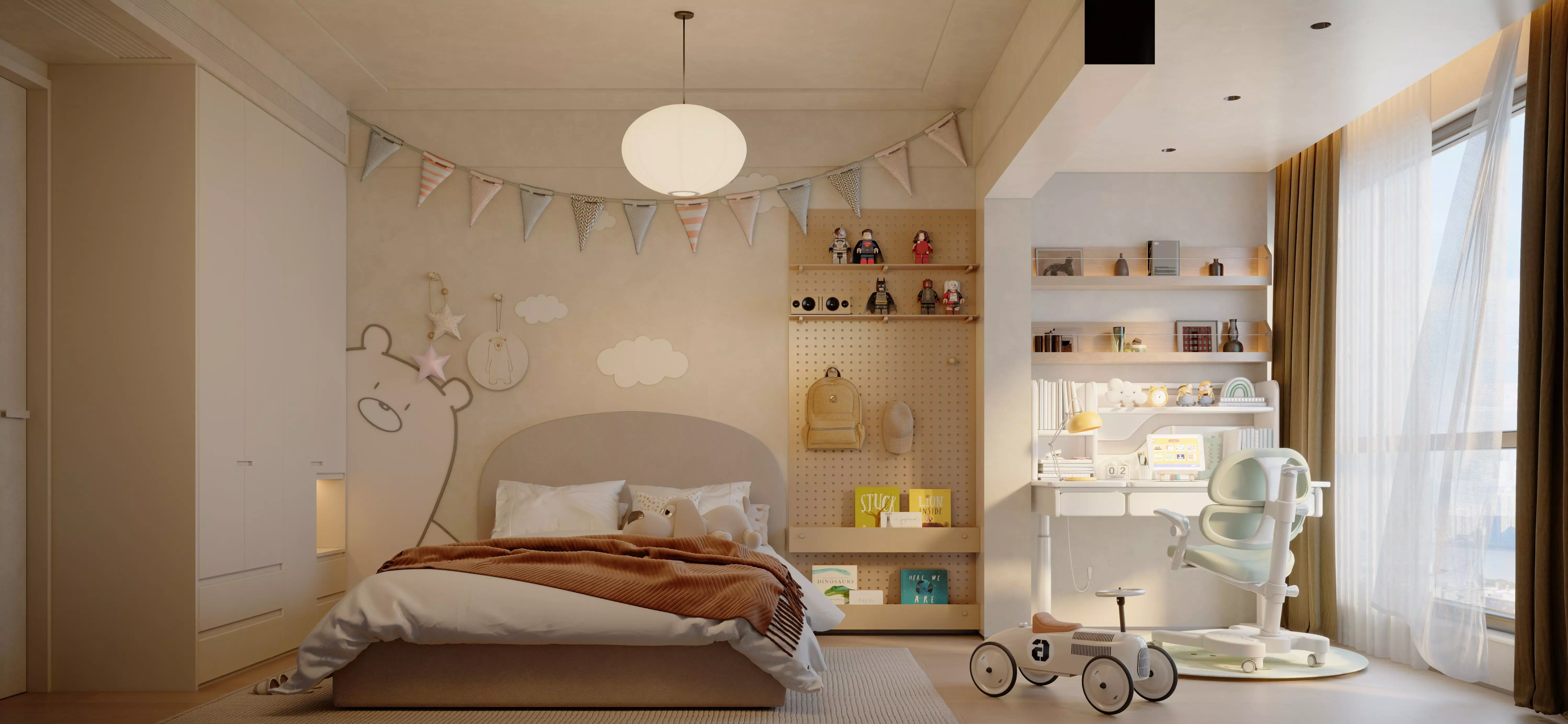 Modern cream style bedroom childrens room 3D model_0