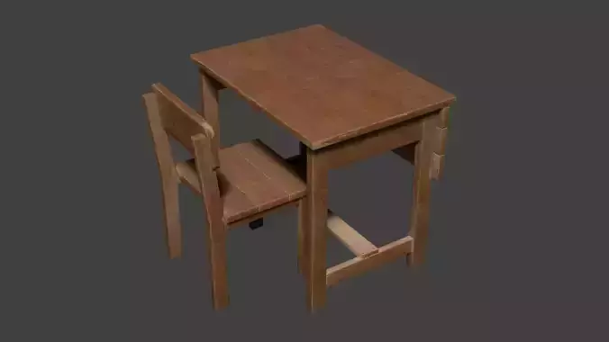 Old wooden school table and chair