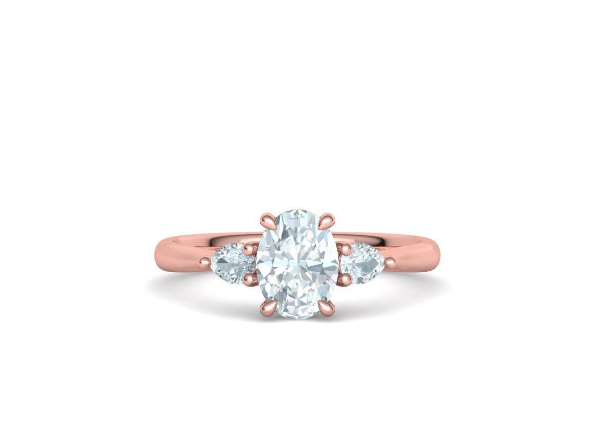 3 Stone Engagement Ring 1ct Gem 8x6 Oval Stone  3D print model_12