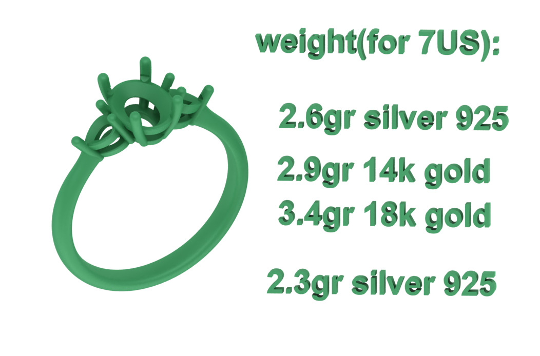 3 Stone Engagement Ring 1ct Gem 8x6 Oval Stone  3D print model_9