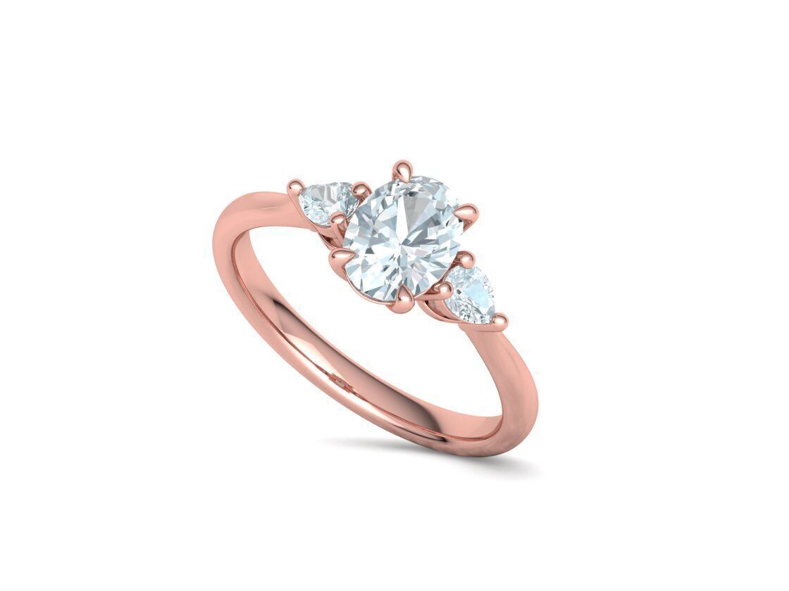 3 Stone Engagement Ring 1ct Gem 8x6 Oval Stone  3D print model_33