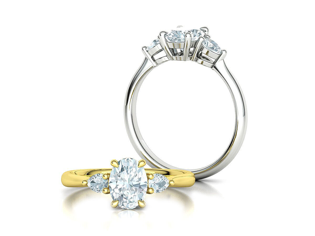 3 Stone Engagement Ring 1ct Gem 8x6 Oval Stone  3D print model_1