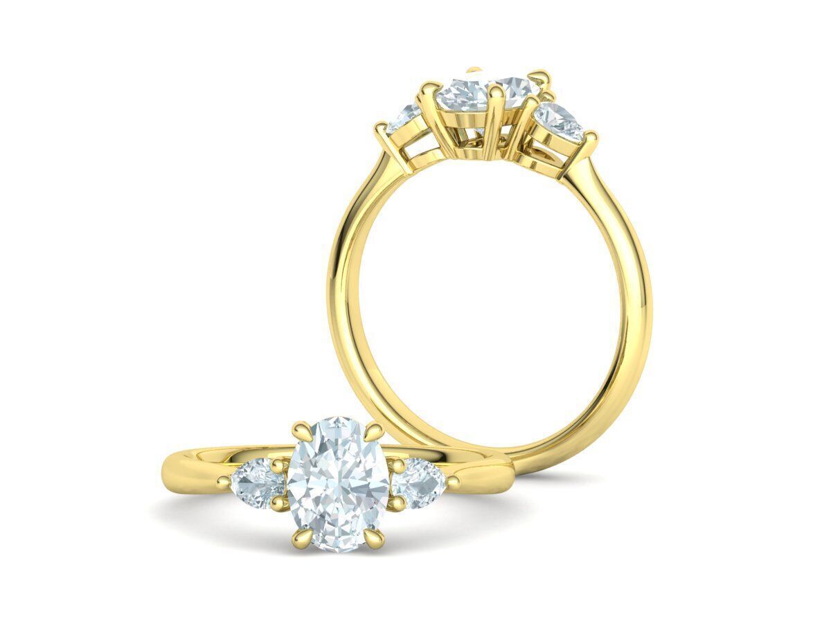 3 Stone Engagement Ring 1ct Gem 8x6 Oval Stone  3D print model_4