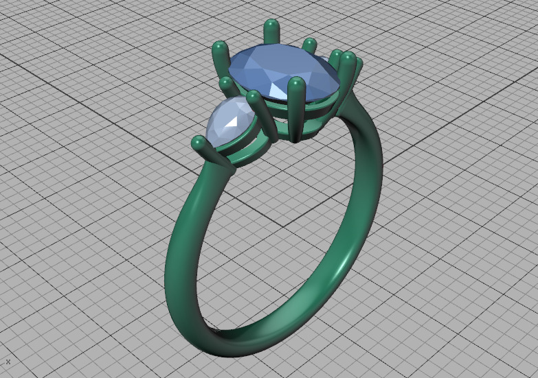 3 Stone Engagement Ring 1ct Gem 8x6 Oval Stone  3D print model_39