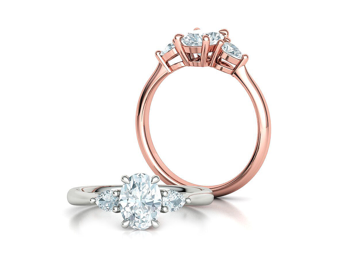 3 Stone Engagement Ring 1ct Gem 8x6 Oval Stone  3D print model_2