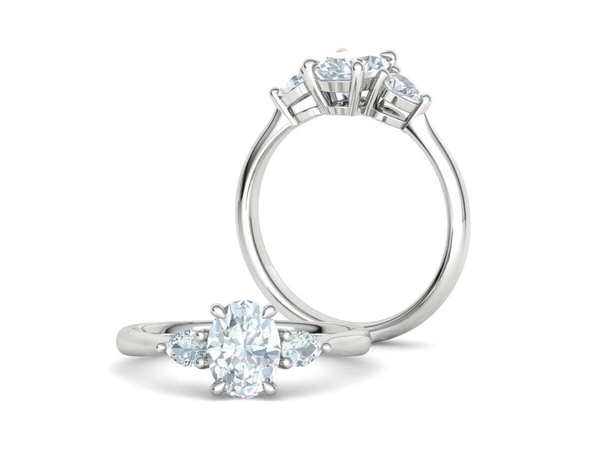 3 Stone Engagement Ring 1ct Gem 8x6 Oval Stone  3D print model_5