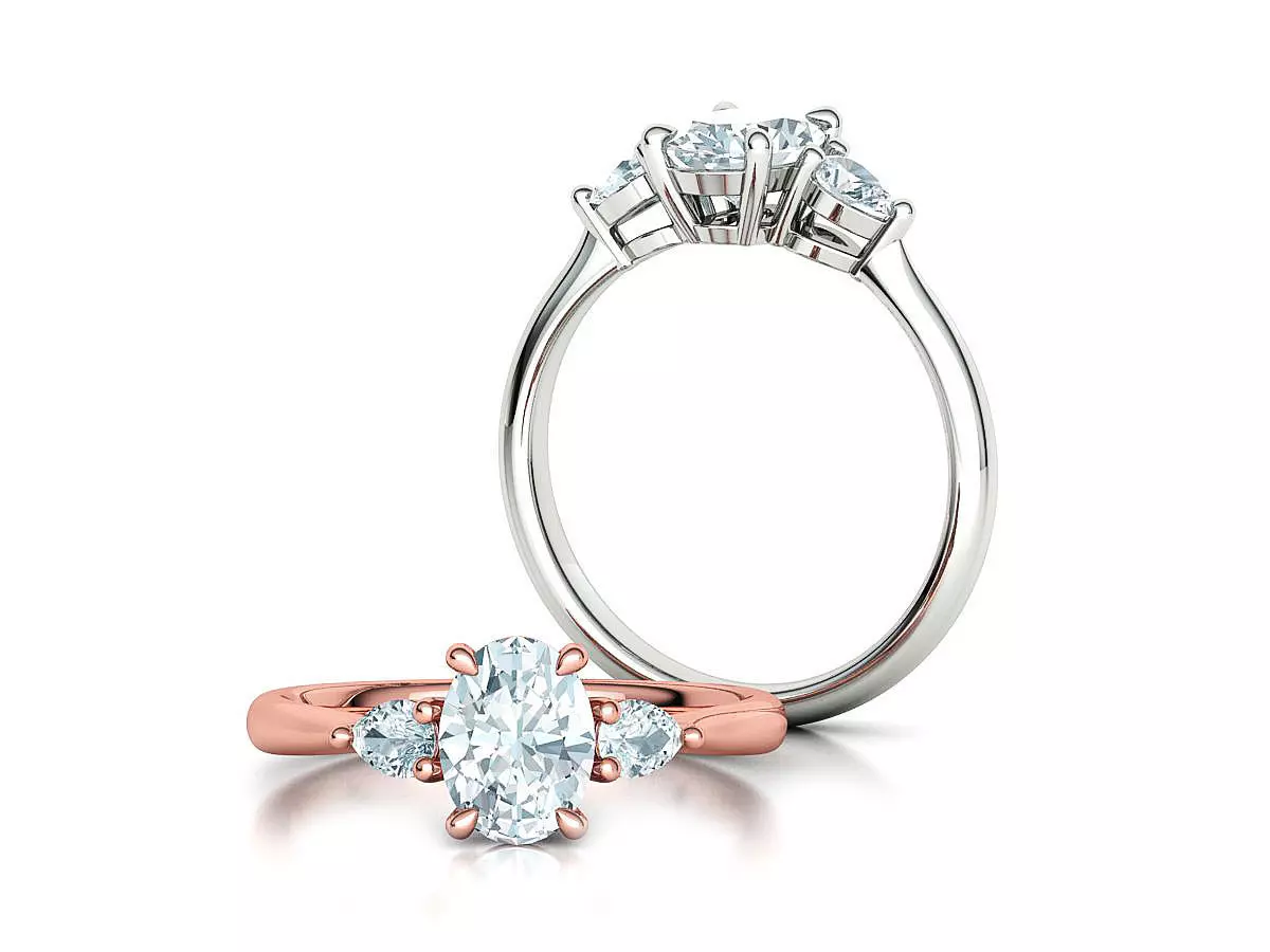 3 Stone Engagement Ring 1ct Gem 8x6 Oval Stone  3D print model_0