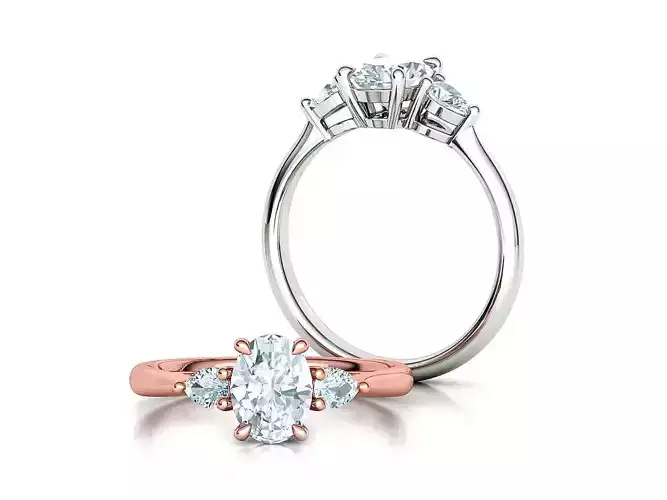 3 Stone Engagement Ring 1ct Gem 8x6 Oval Stone  3D print model