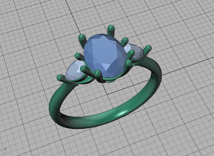 3 Stone Engagement Ring 1ct Gem 8x6 Oval Stone  3D print model_40
