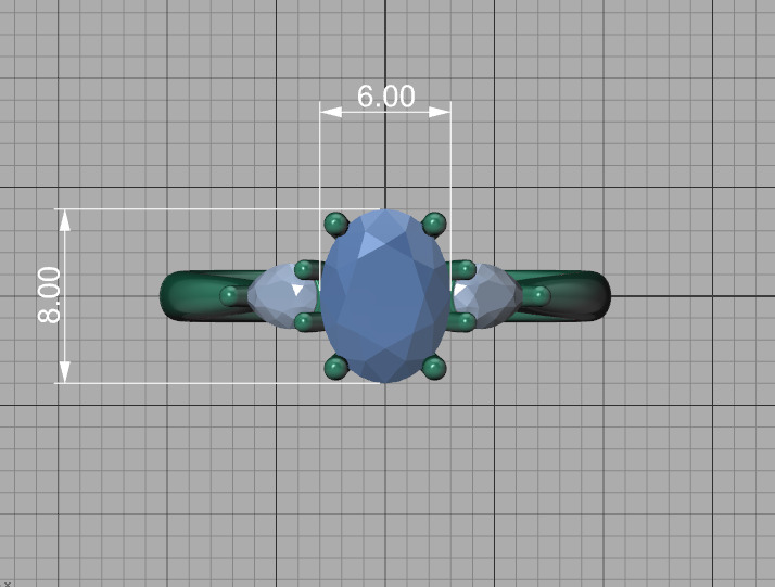 3 Stone Engagement Ring 1ct Gem 8x6 Oval Stone  3D print model_11